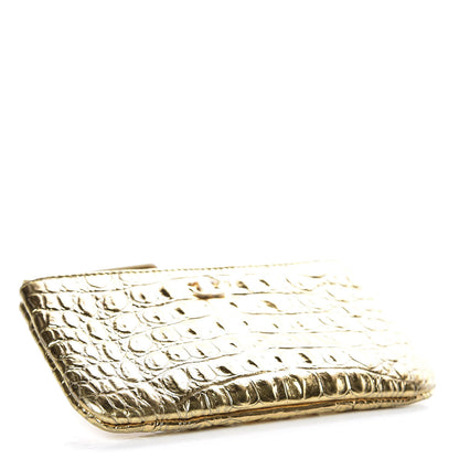 Chanel Metallic Calfskin Crocodile Embossed Cocodile Cosmetic Case Gold 4 of 8