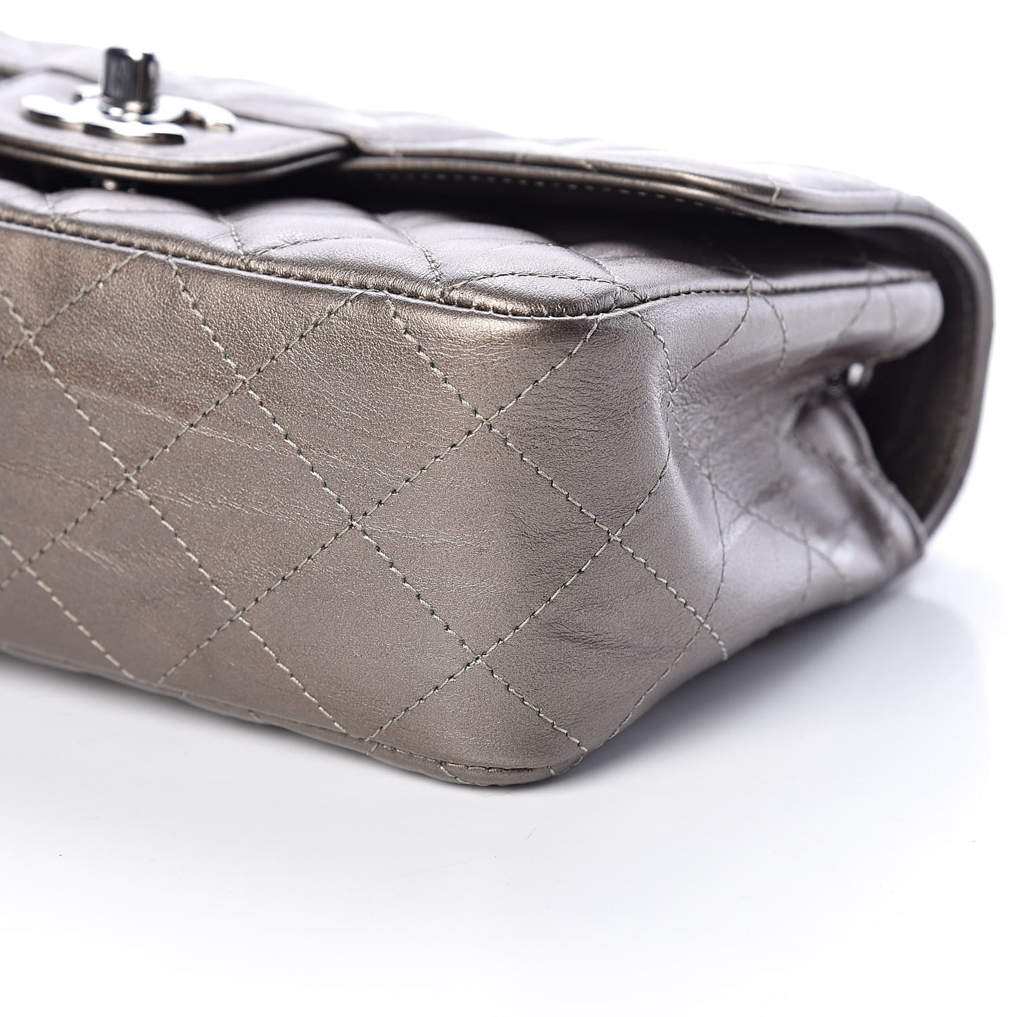 Iridescent Calfskin Quilted Mini Rectangular Flap Dark Silver