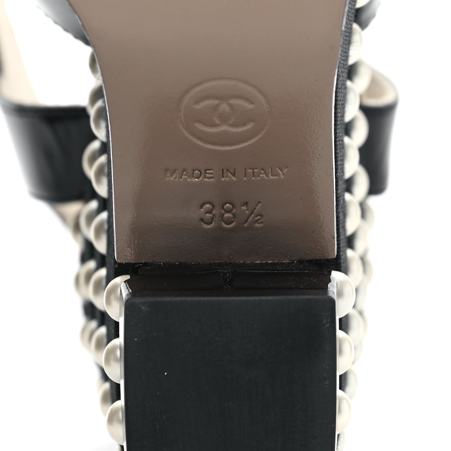 Patent Calfskin Grosgrain Pearl CC Wedge Sandals 38.5 Black