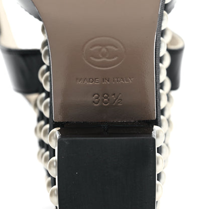 Chanel Patent Calfskin Grosgrain Pearl CC Wedge Sandals 38.5 Black 6 of 10