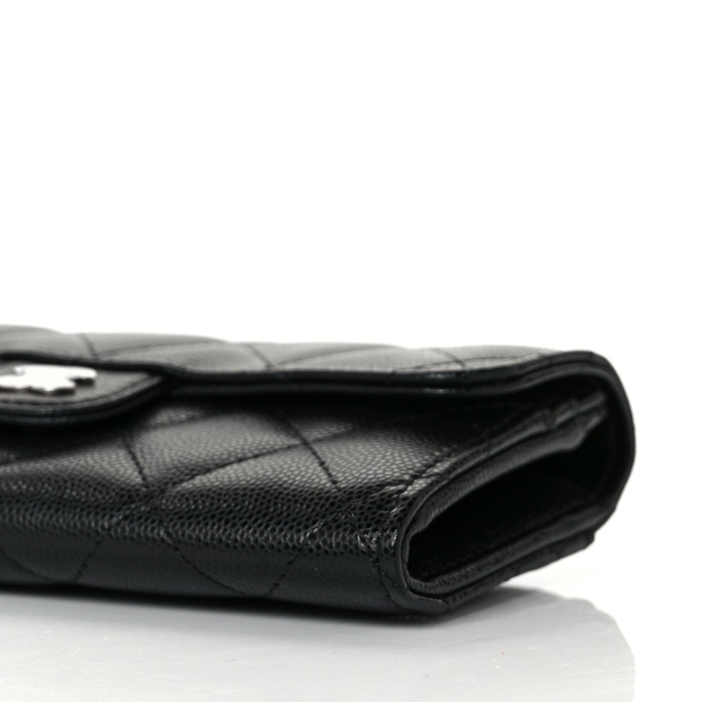 Caviar Quilted Medium Gusset Flap Wallet Black