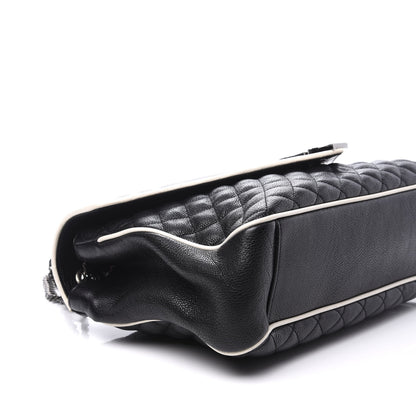 Saint Laurent Calfskin Mixed Matelasse Triquilt Large Monogram Envelope Satchel Black White 5 of 12