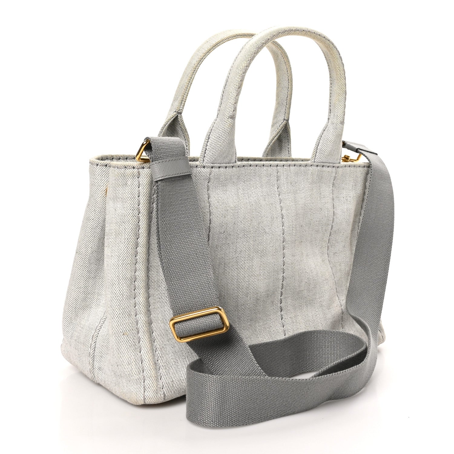 Prada Denim Small Logo Tote Bianco 3 of 9