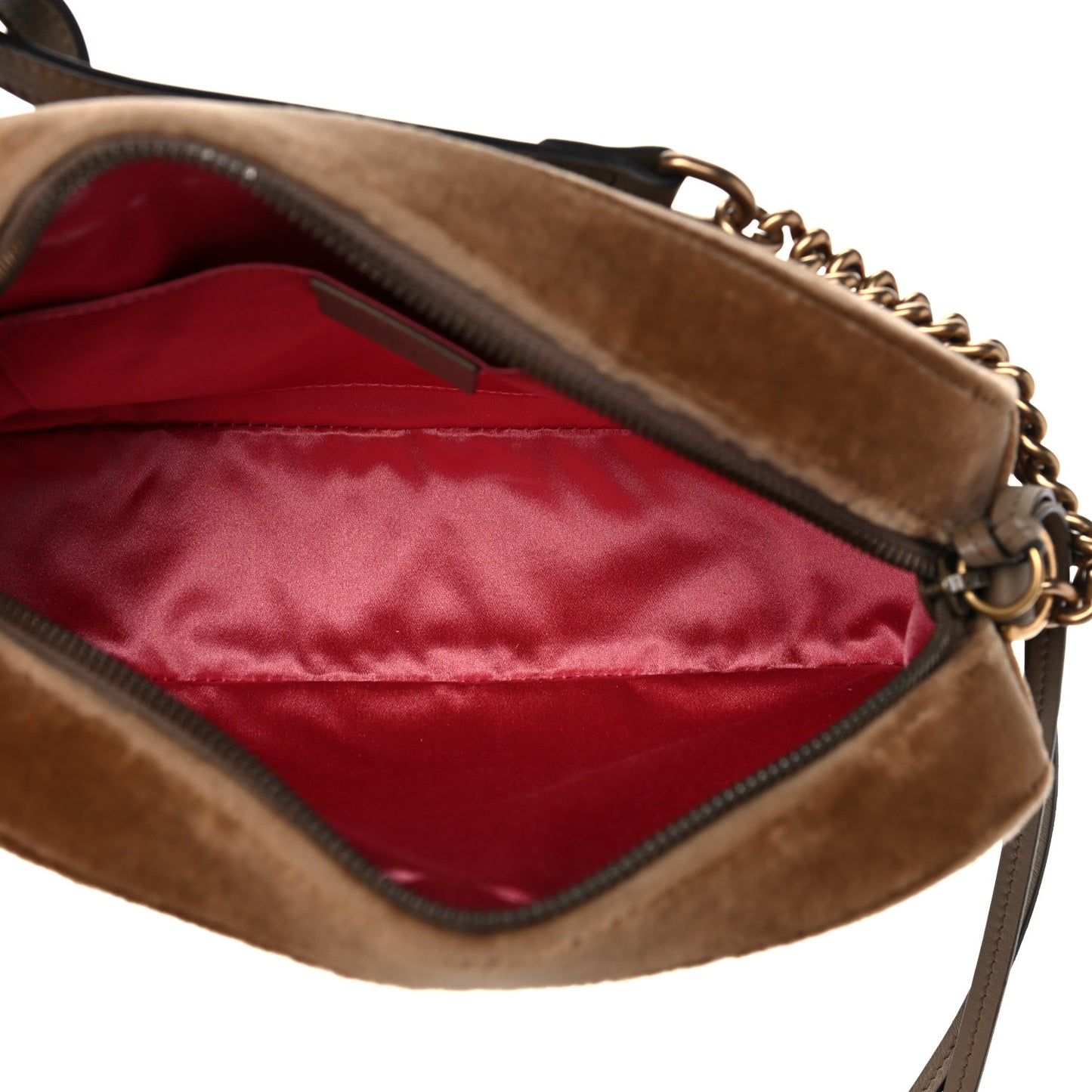 Velvet Matelasse Small GG Marmont Chain Shoulder Bag Taupe
