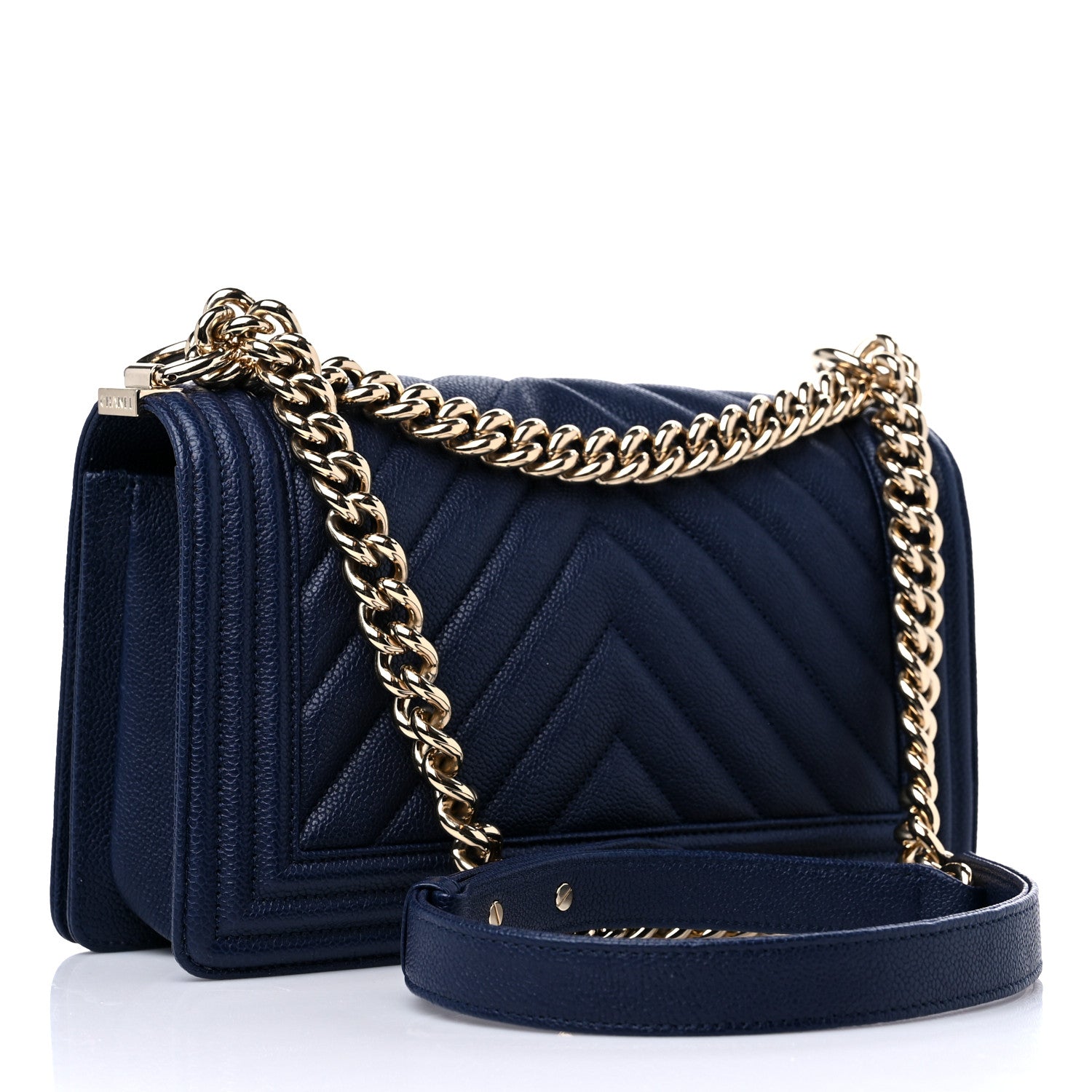 Chanel Caviar Chevron Quilted Medium Boy Flap Navy 3 of 10
