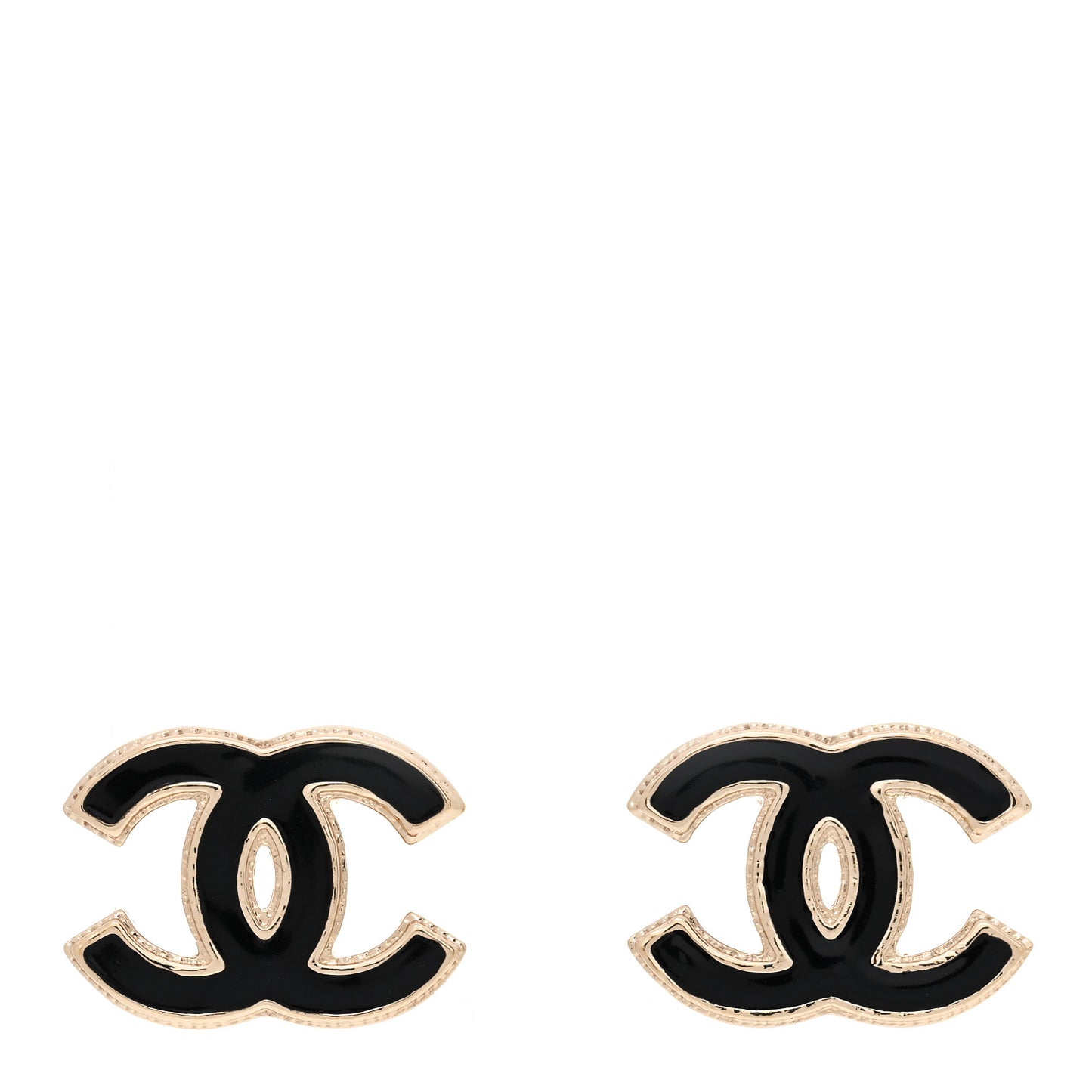 Metal Enamel CC Earrings Black Gold