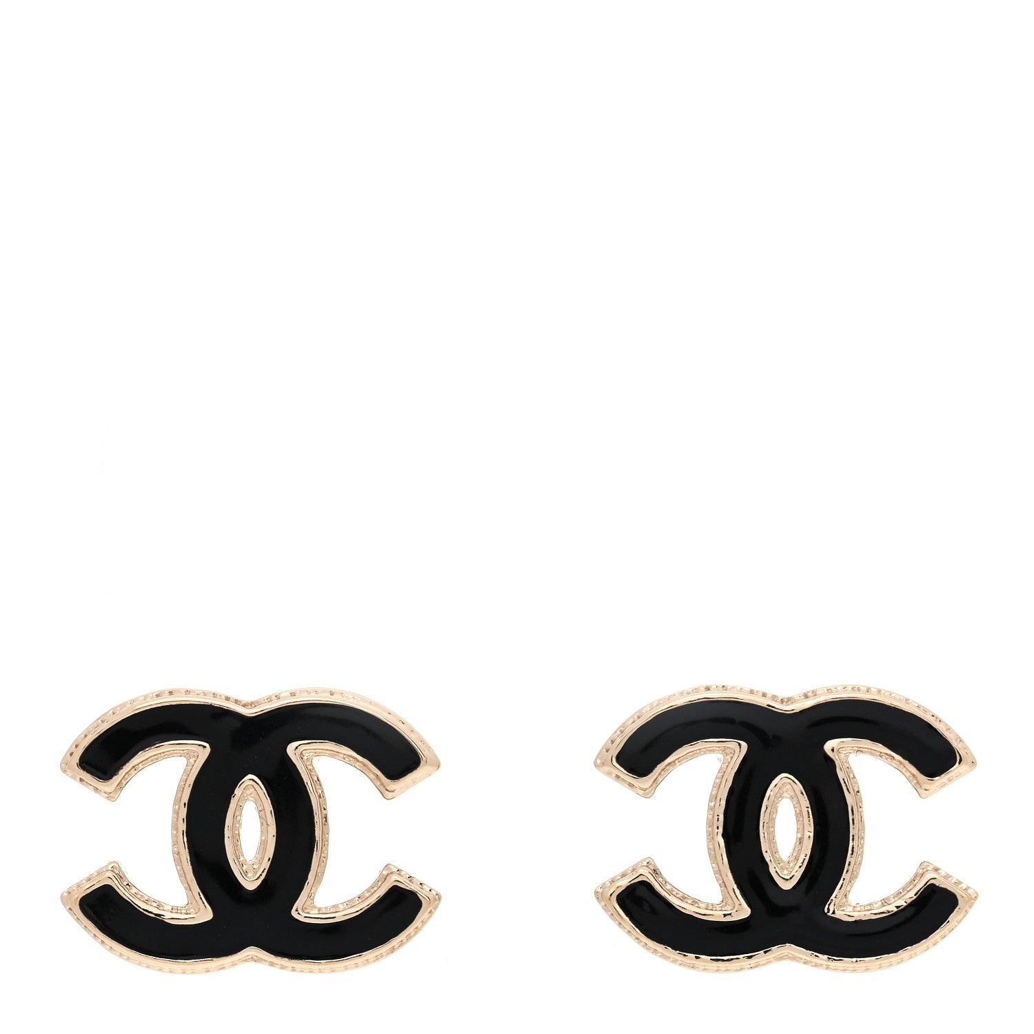Chanel Metal Enamel CC Earrings Black Gold 1 of 5