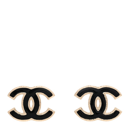Chanel Metal Enamel CC Earrings Black Gold 1 of 5