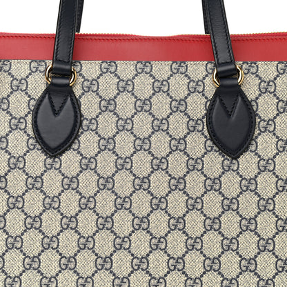 Gucci GG Supreme Monogram Medium Zippered Bucket Tote Beige Blue Hibiscus Red 8 of 11
