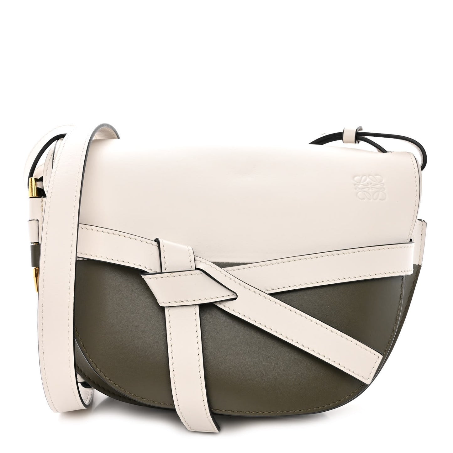 Calfskin Small Gate Crossbody Bag Khaki Green Soft White