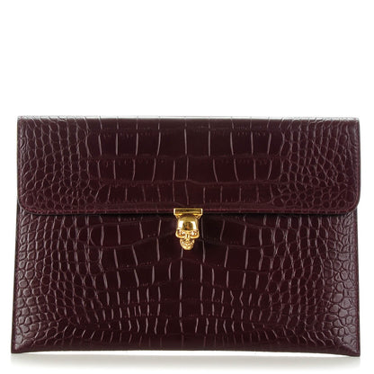 Alexander McQueen Calfskin Crocodile Embossed Skull Envelope Clutch Bordeaux 1 of 8