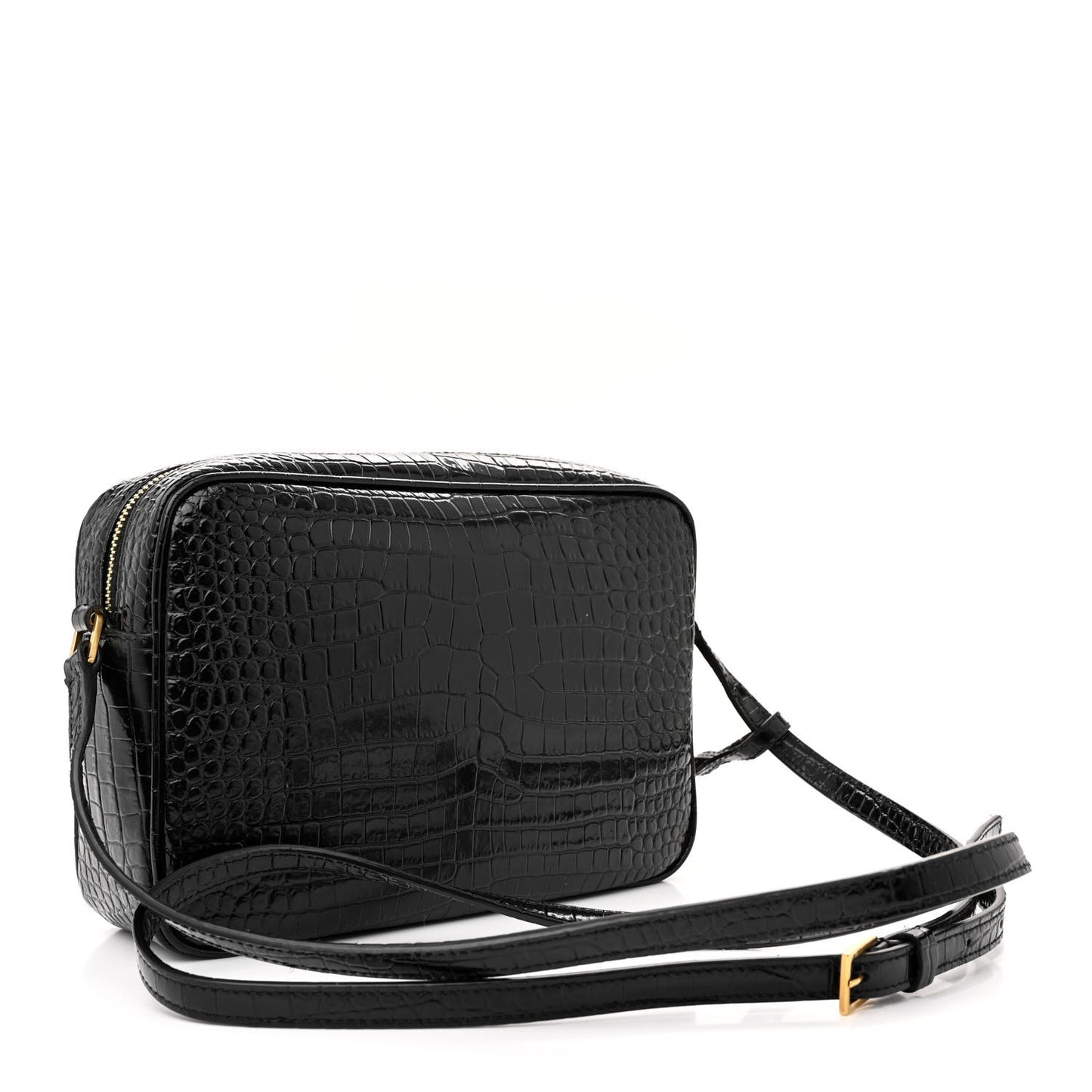 Patent Calfskin Crocodile Embossed Monogram Lou Camera Bag Black