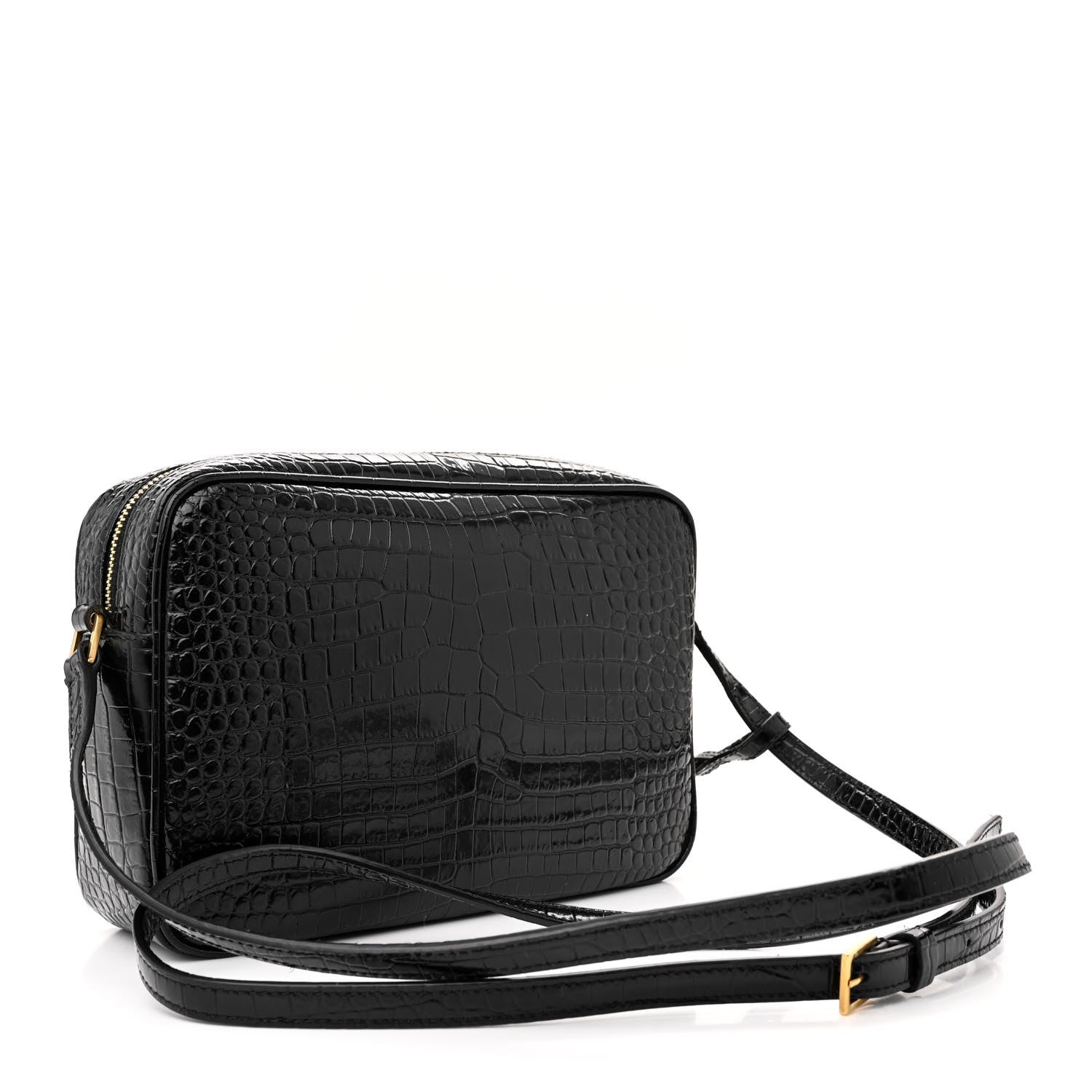 Saint Laurent Patent Calfskin Crocodile Embossed Monogram Lou Camera Bag Black 3 of 12