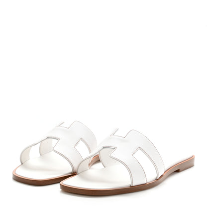 Hermes Box Calfskin Oran Sandals 37 White 3 of 8