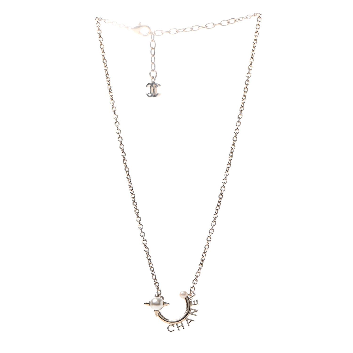 Chanel Pearl Logo Necklace Gold 2 of 4