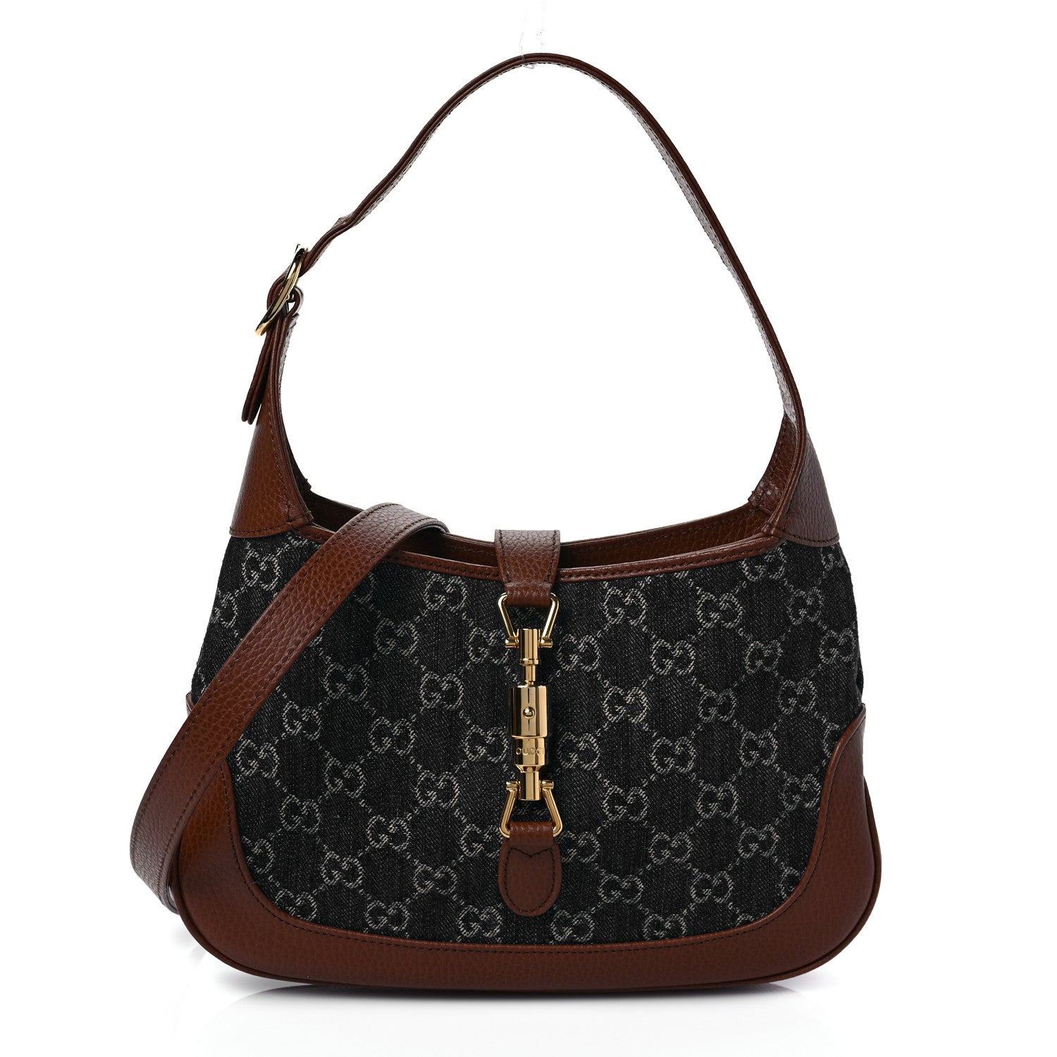 Gucci New Denim GG Monogram Calfskin Small Jackie 1961 Hobo Blue Tea Cuir 1 of 9