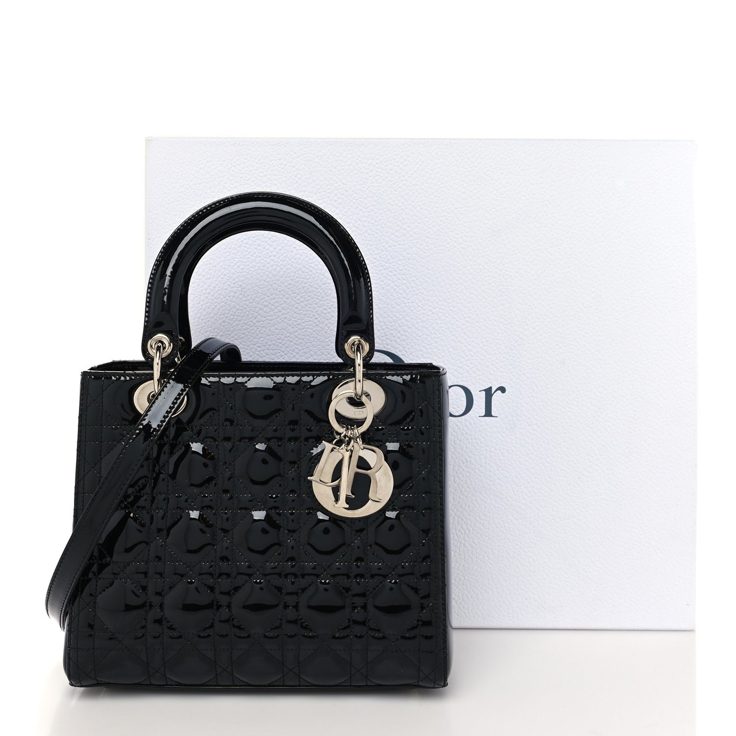 Patent Cannage Medium Lady Dior Black
