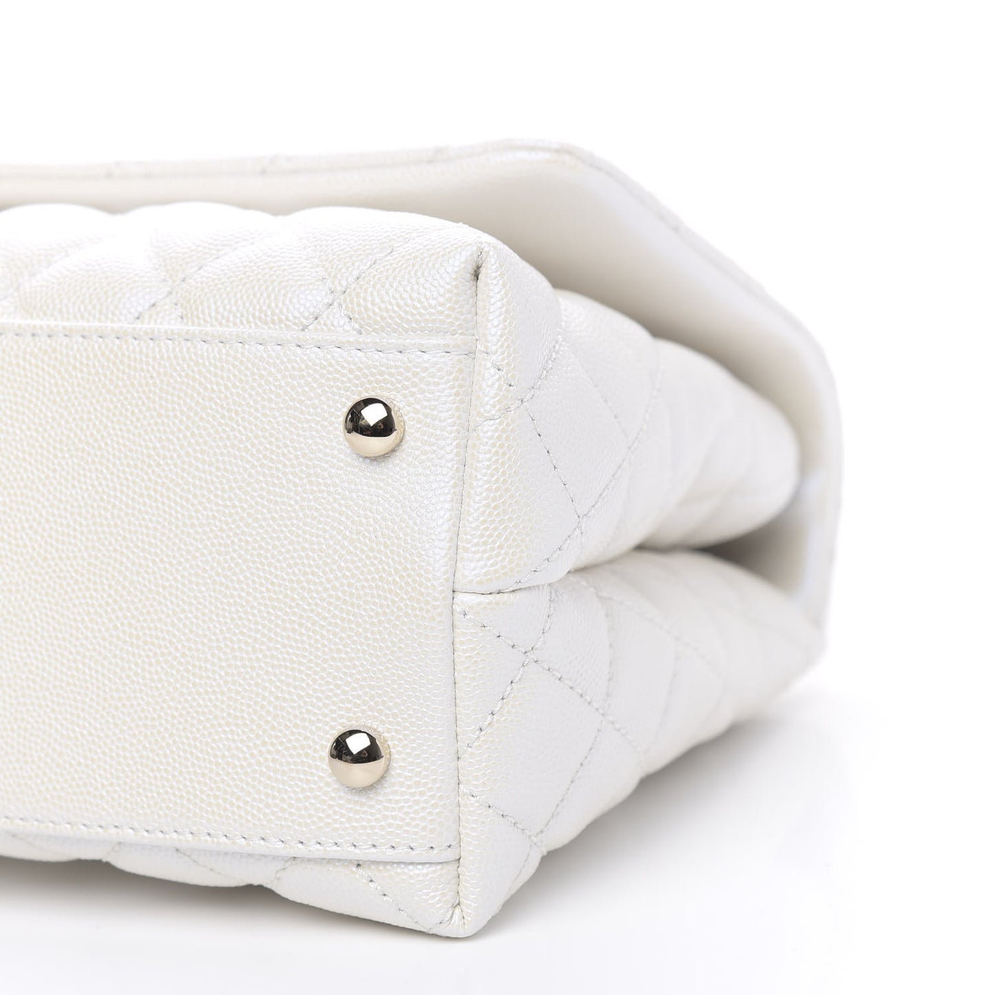 Iridescent Caviar Quilted Small Coco Handle Flap White