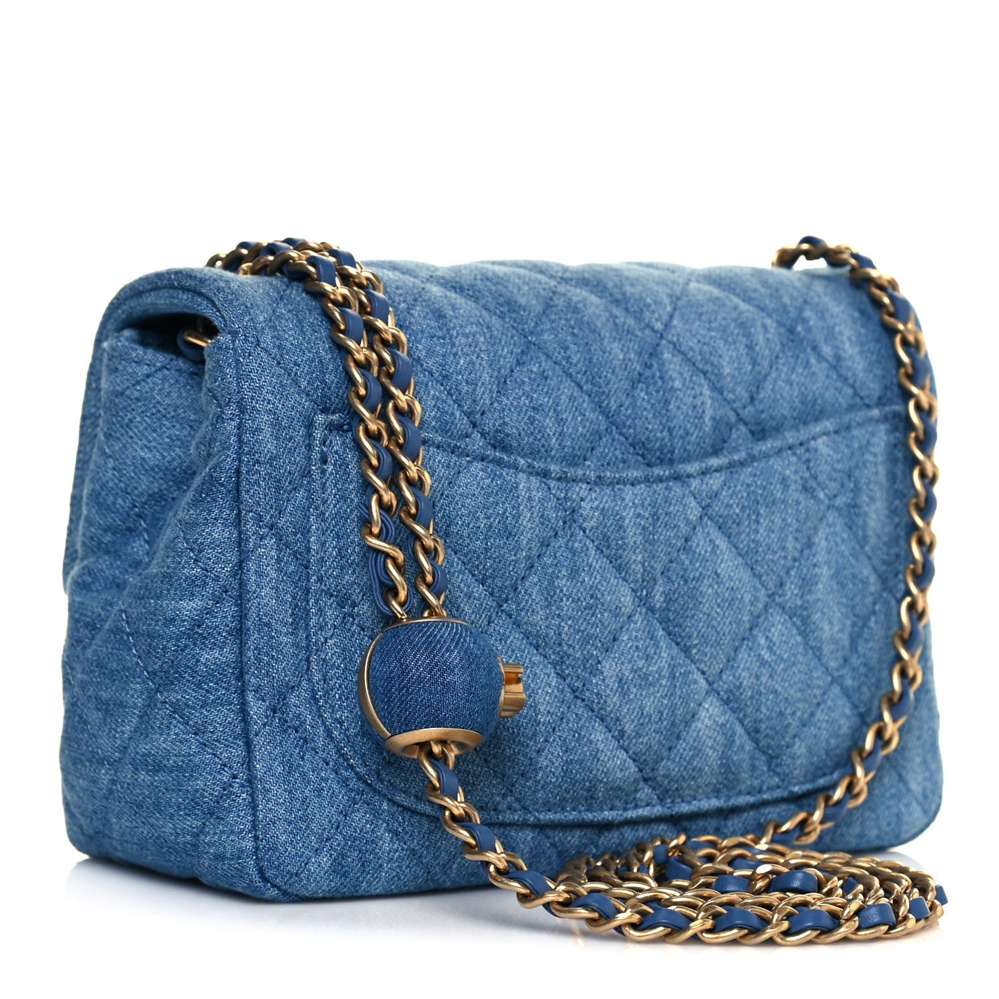 Denim Quilted Mini Pearl Crush Flap Blue