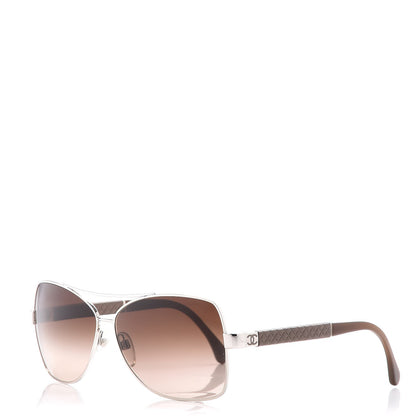 Chanel Lambskin Quilted CC Aviator Sunglasses 4196-Q Silver Taupe 1 of 7