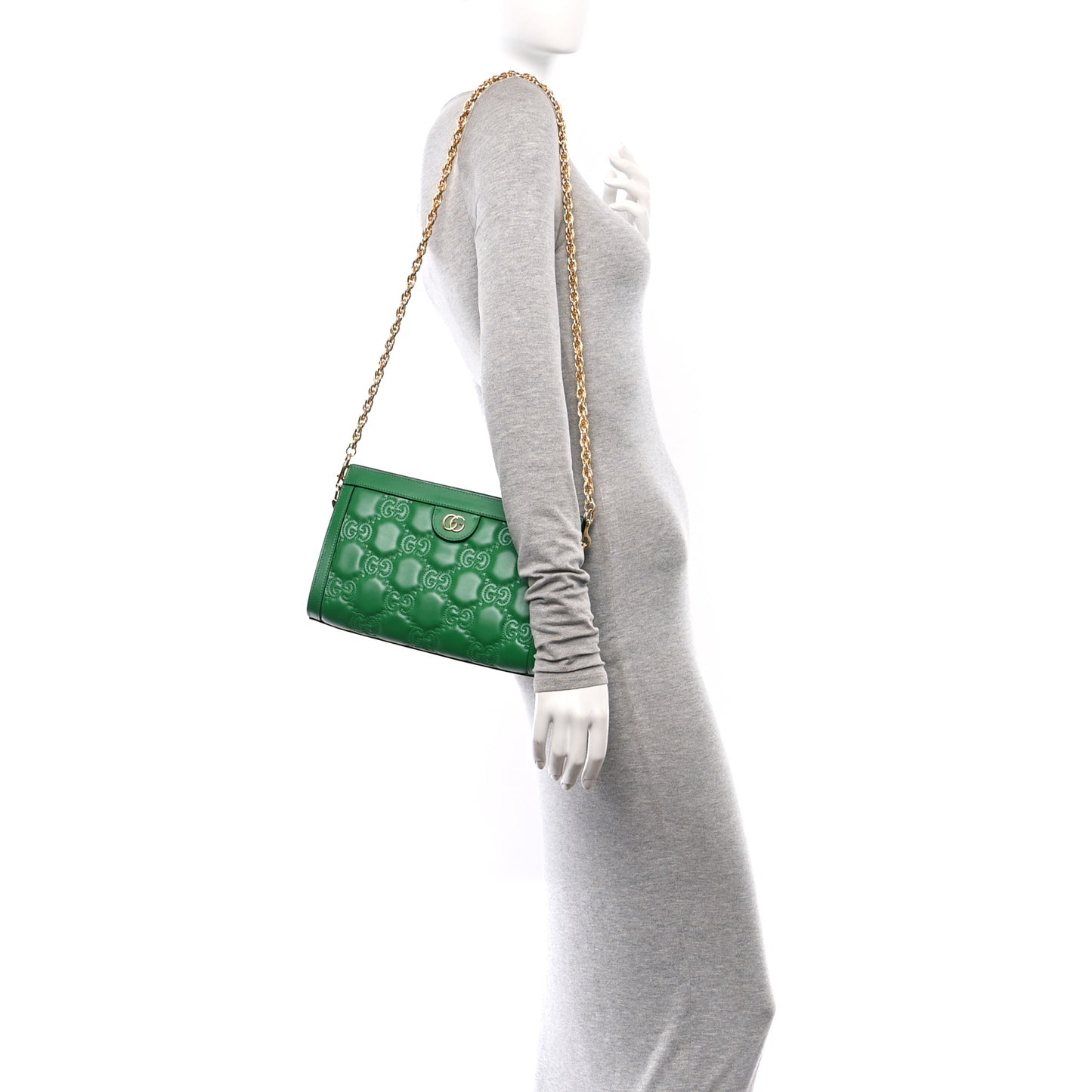 Calfskin GG Matelasse Small Slim Chain Shoulder Bag Spring Green Natural