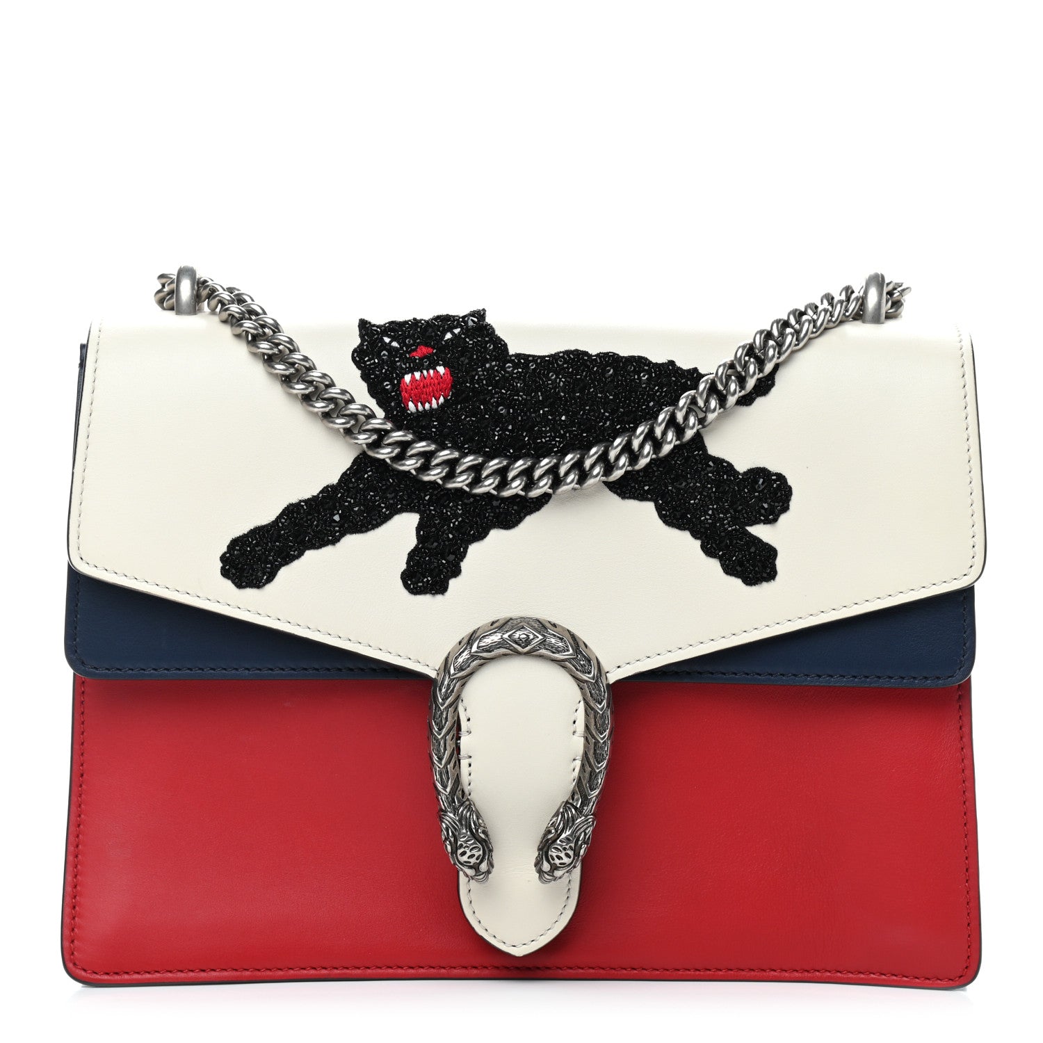 Gucci Calfskin Panther Embroidered Medium Dionysus Shoulder Bag White Blue Hibiscus Red 1 of 10