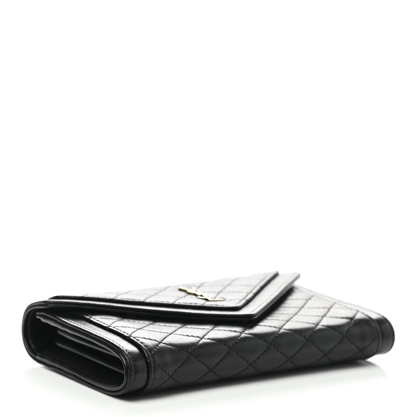 Lambskin Quilted Monogram Large Gabbie Flap Wallet Black