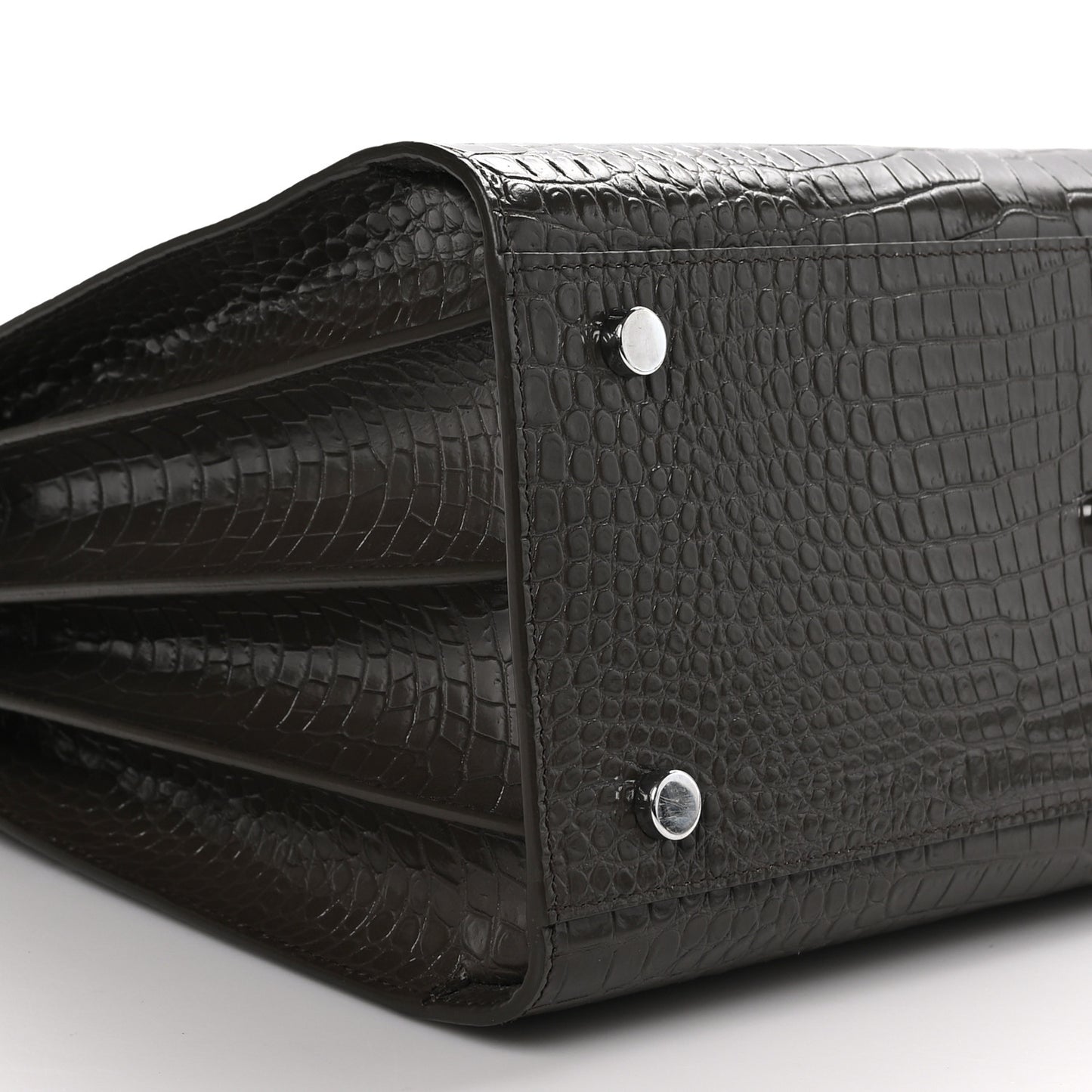 SAINT LAURENT Calfskin Crocodile Embossed Small Sac De Jour Brown