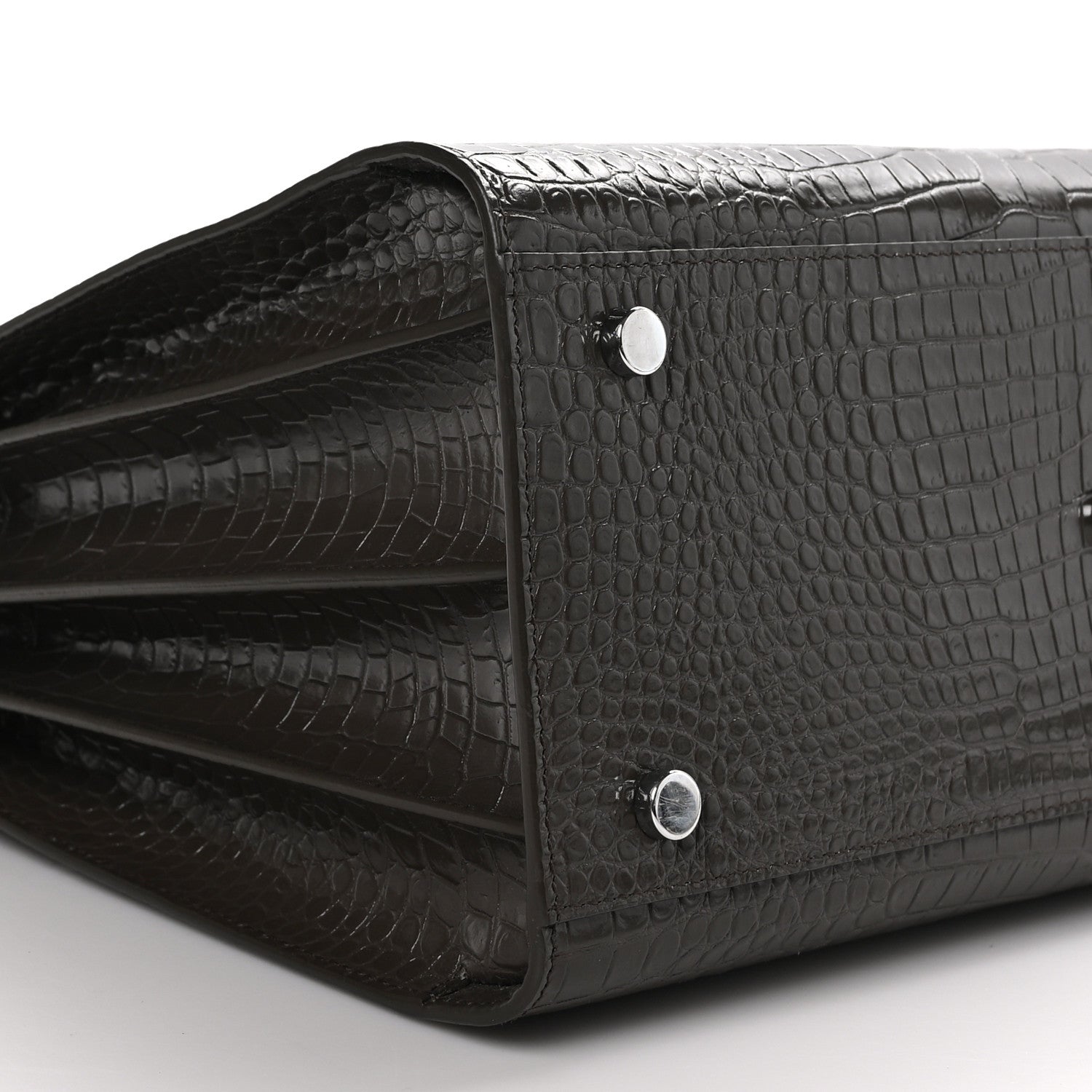 Saint Laurent SAINT LAURENT Calfskin Crocodile Embossed Small Sac De Jour Brown 8 of 9