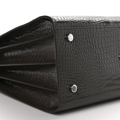 Saint Laurent SAINT LAURENT Calfskin Crocodile Embossed Small Sac De Jour Brown 8 of 9