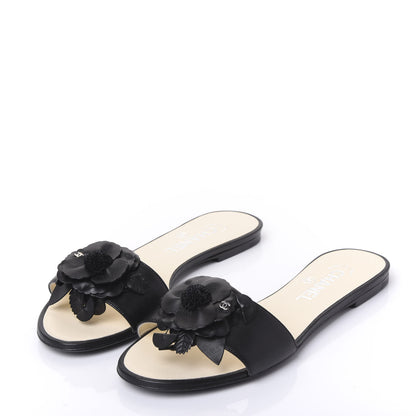 Chanel Lambskin Camellia Slides 37.5 Black 2 of 9