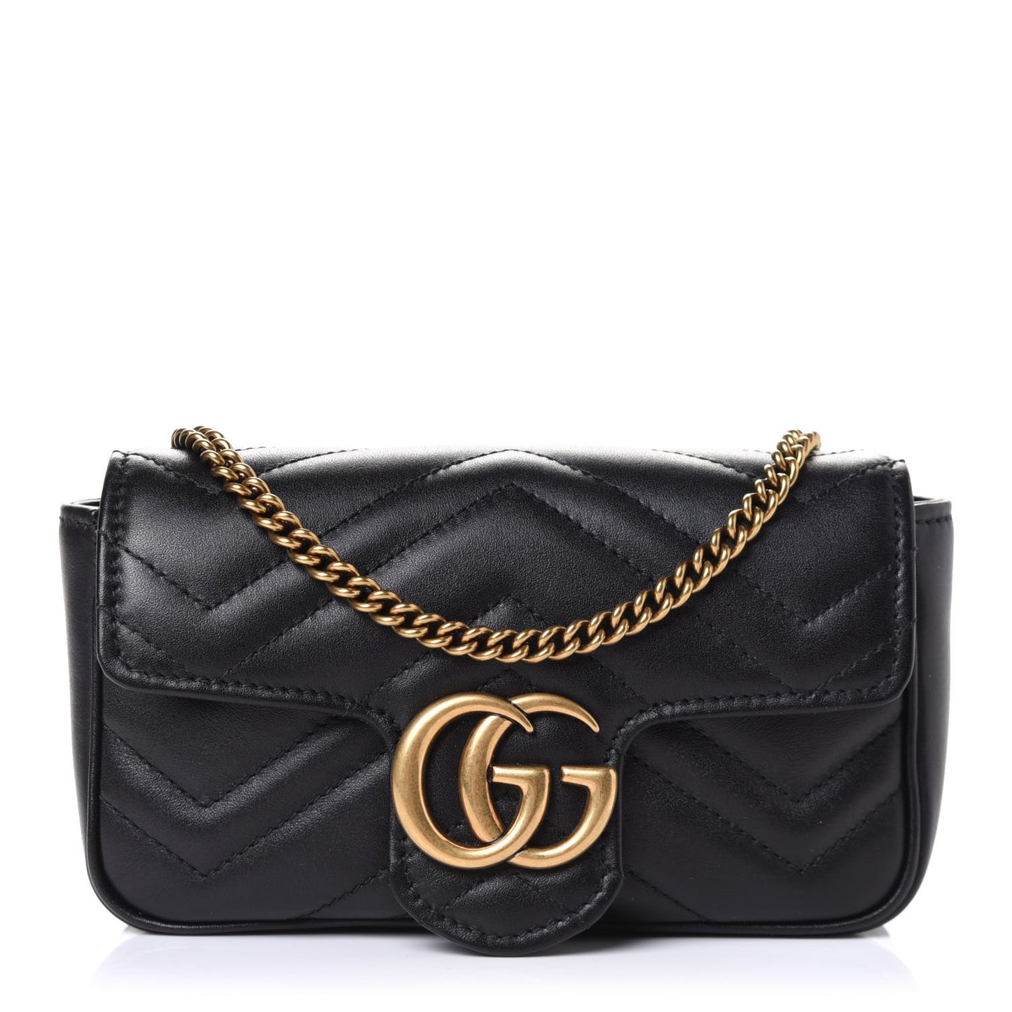 Calfskin Matelasse Super Mini GG Marmont Shoulder Bag Black