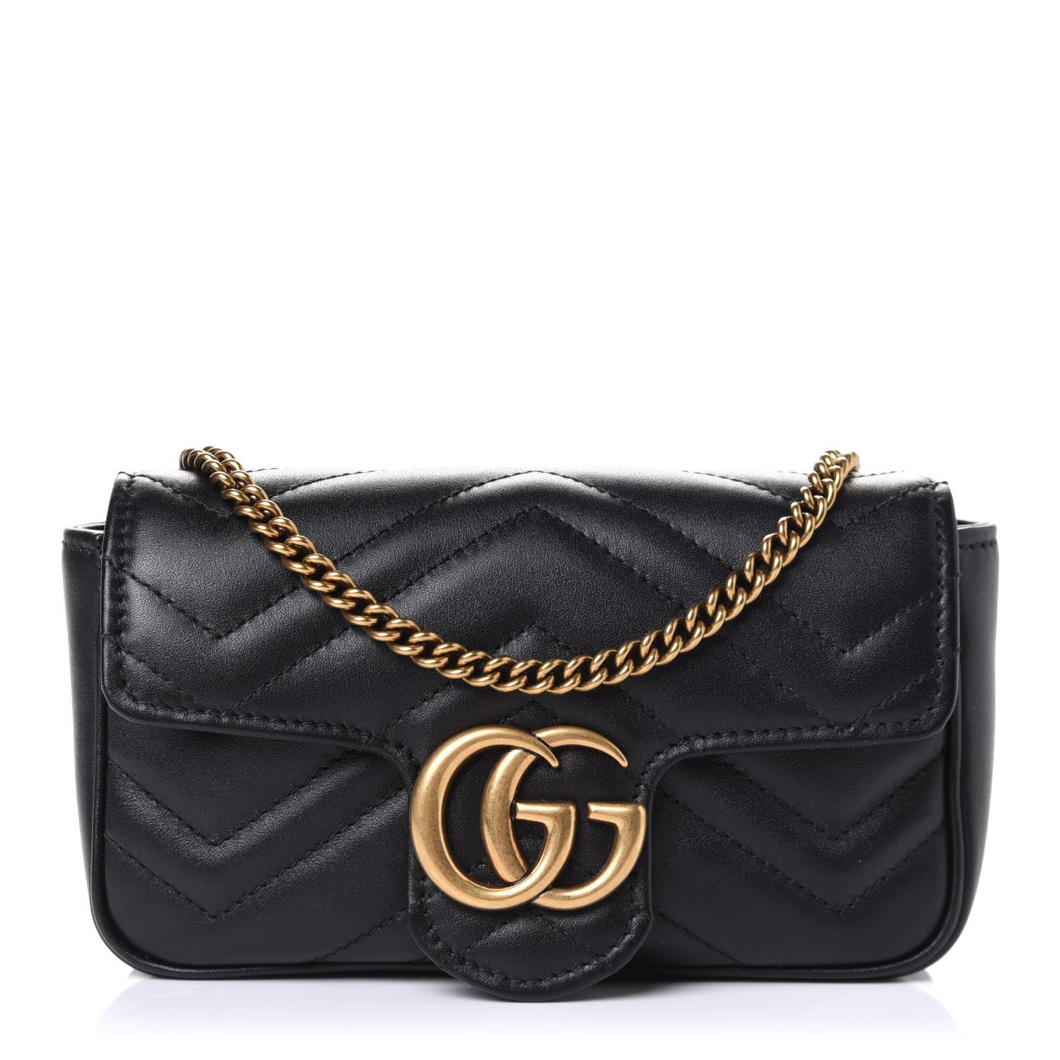 Gucci Calfskin Matelasse Super Mini GG Marmont Shoulder Bag Black 1 of 5