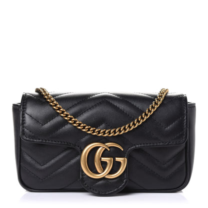Gucci Calfskin Matelasse Super Mini GG Marmont Shoulder Bag Black 1 of 5