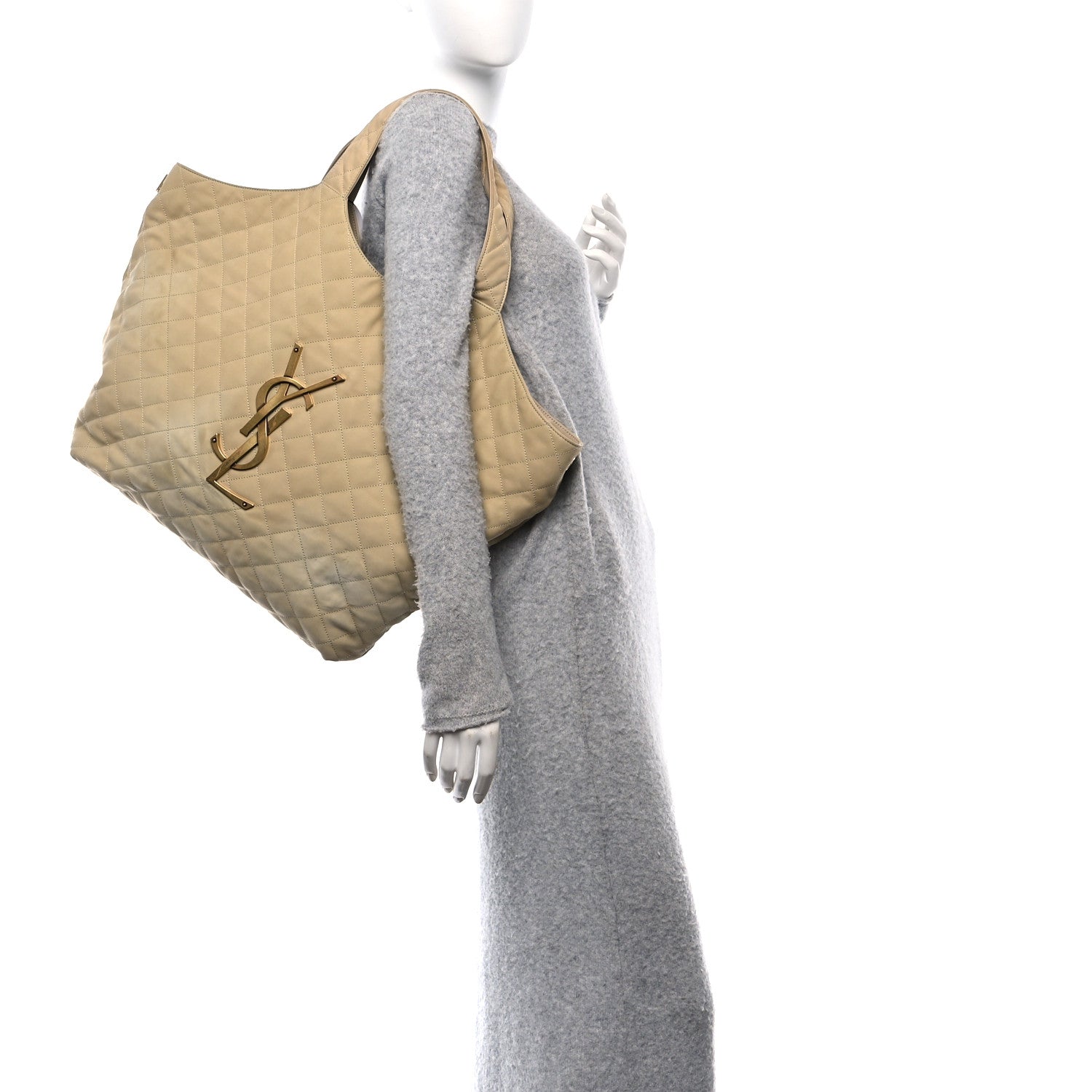 Saint Laurent Nubuck Suede Quilted Maxi Icare Shopping Tote Beige 2 of 13