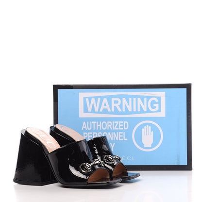 Gucci Patent Lexi Horsebit High-Heel Slide Sandals 37.5 Black 11 of 11