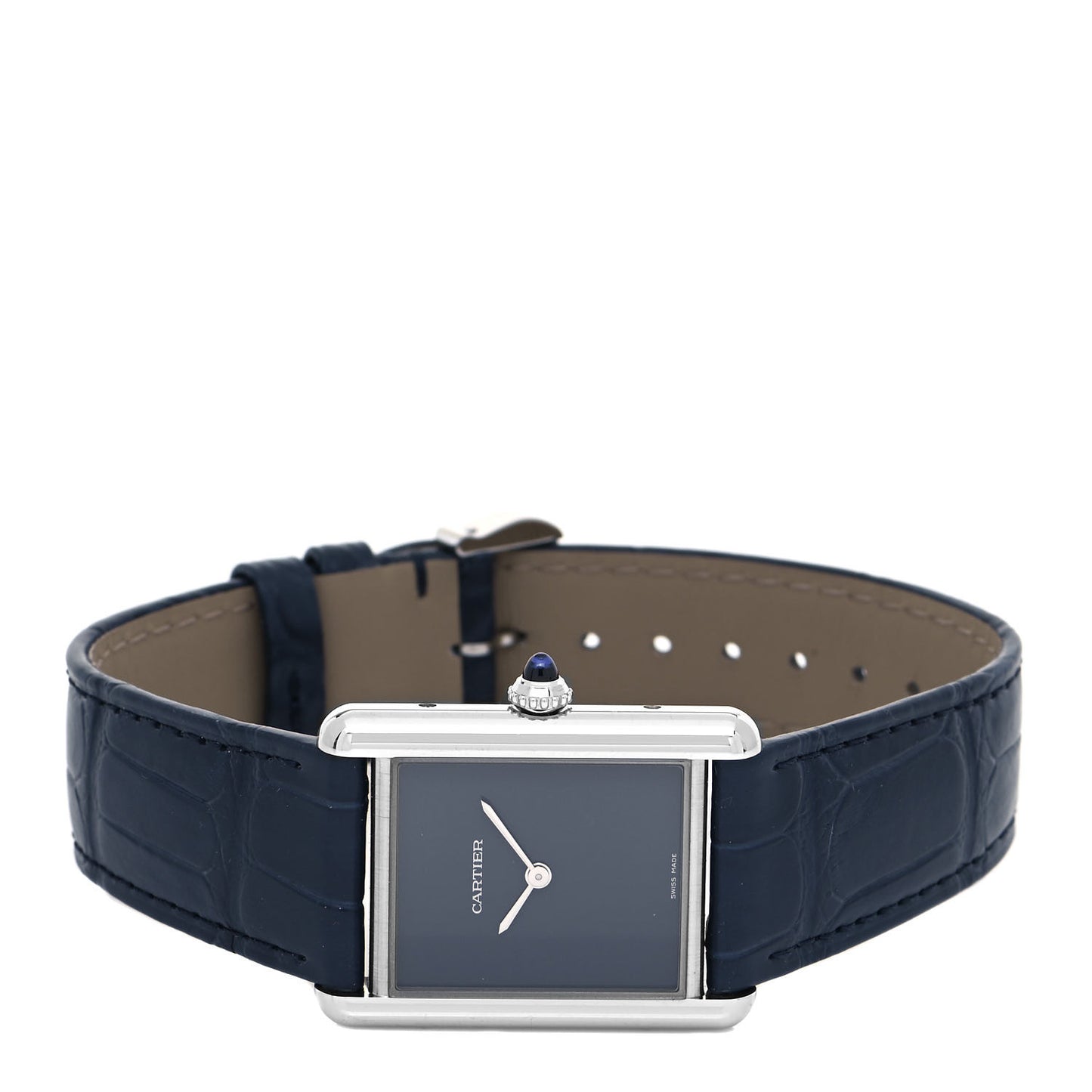 Stainless Steel Alligator 25mm Must de Cartier Tank Quartz Watch Blue