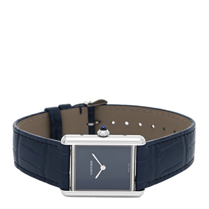 Cartier Stainless Steel Alligator 25mm Must de Cartier Tank Quartz Watch Blue 2 of 5