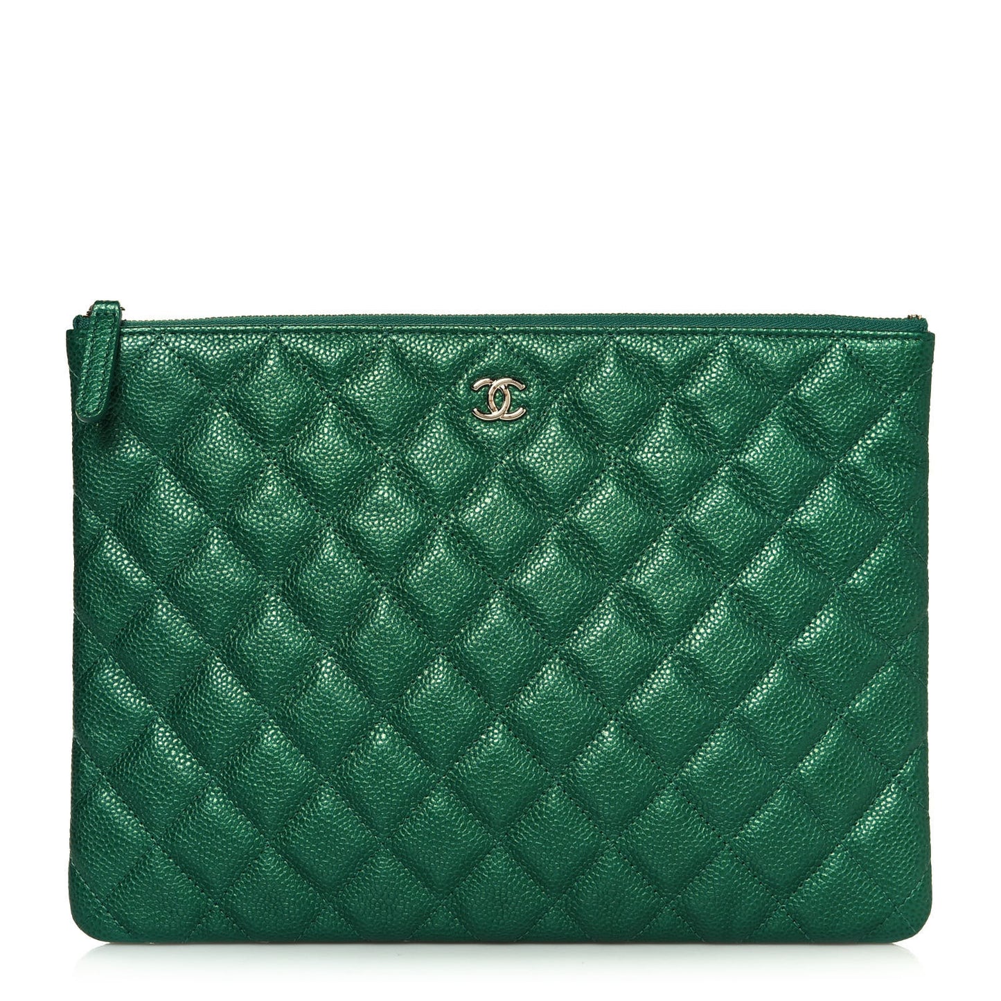 Metallic Caviar Quilted Medium Cosmetic Case Green