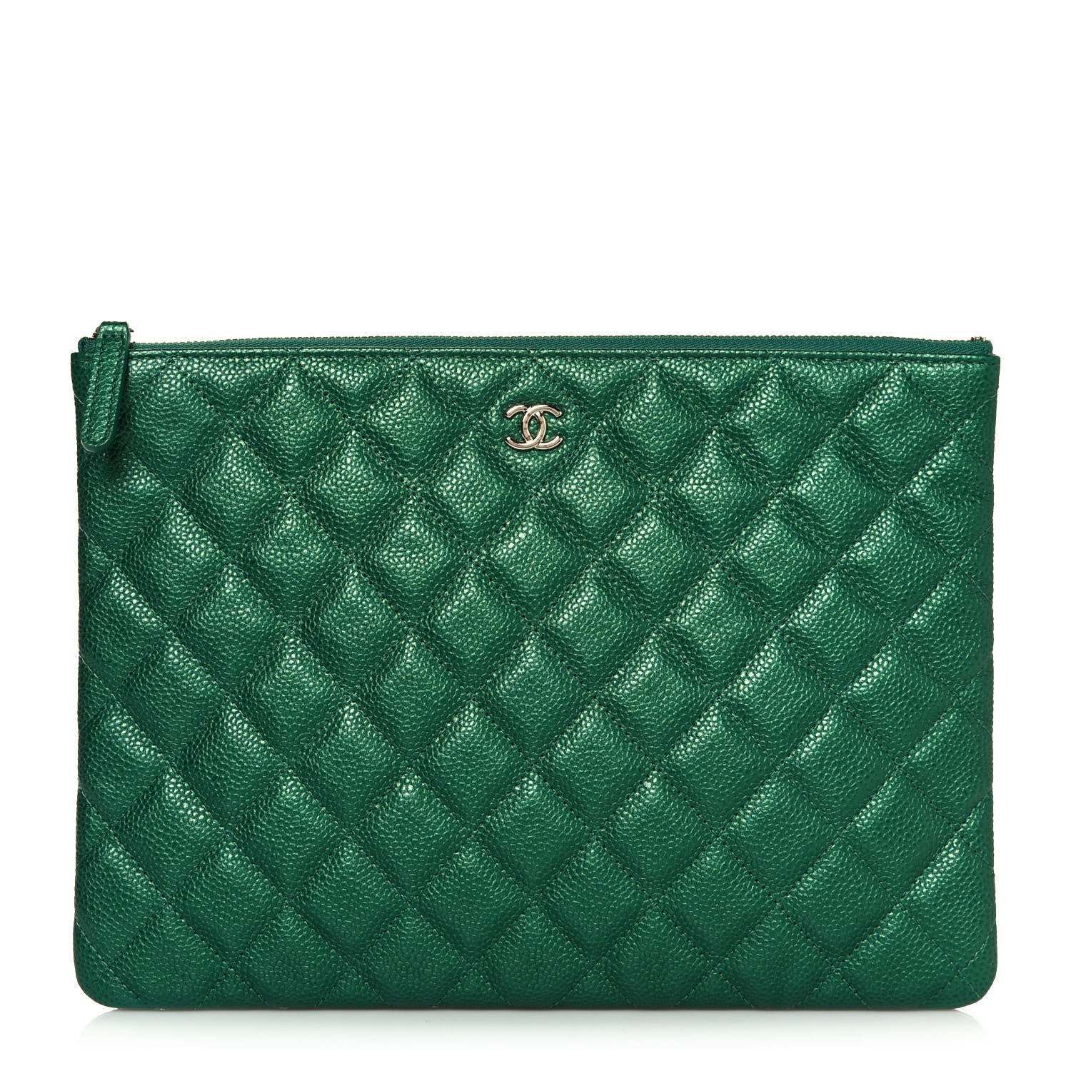 Chanel Metallic Caviar Quilted Medium Cosmetic Case Green 1 of 13