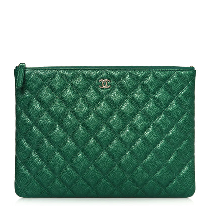 Chanel Metallic Caviar Quilted Medium Cosmetic Case Green 1 of 13
