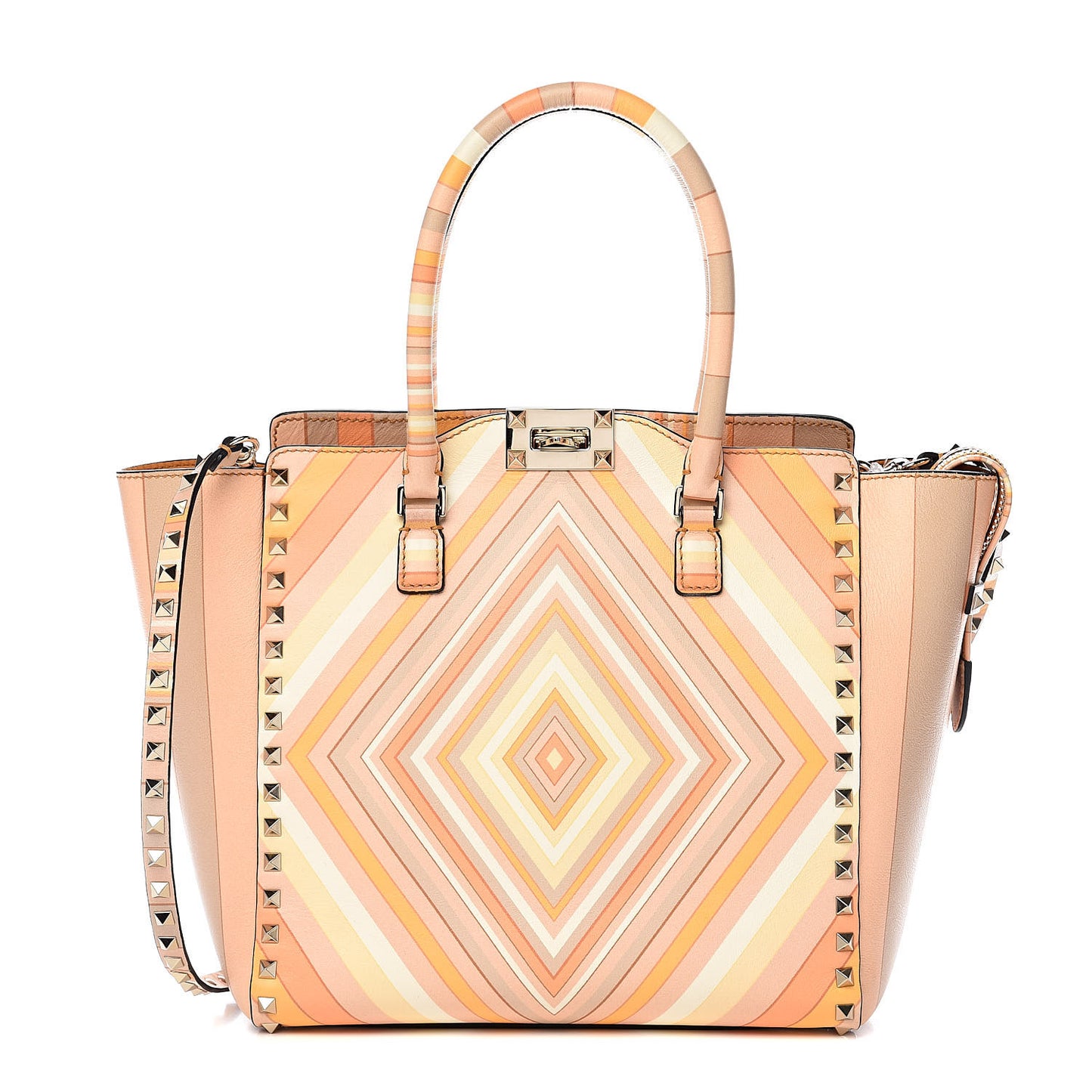 Vitello Native Couture 1975 Rockstud Double Handle Tote Mandarin Sorbet