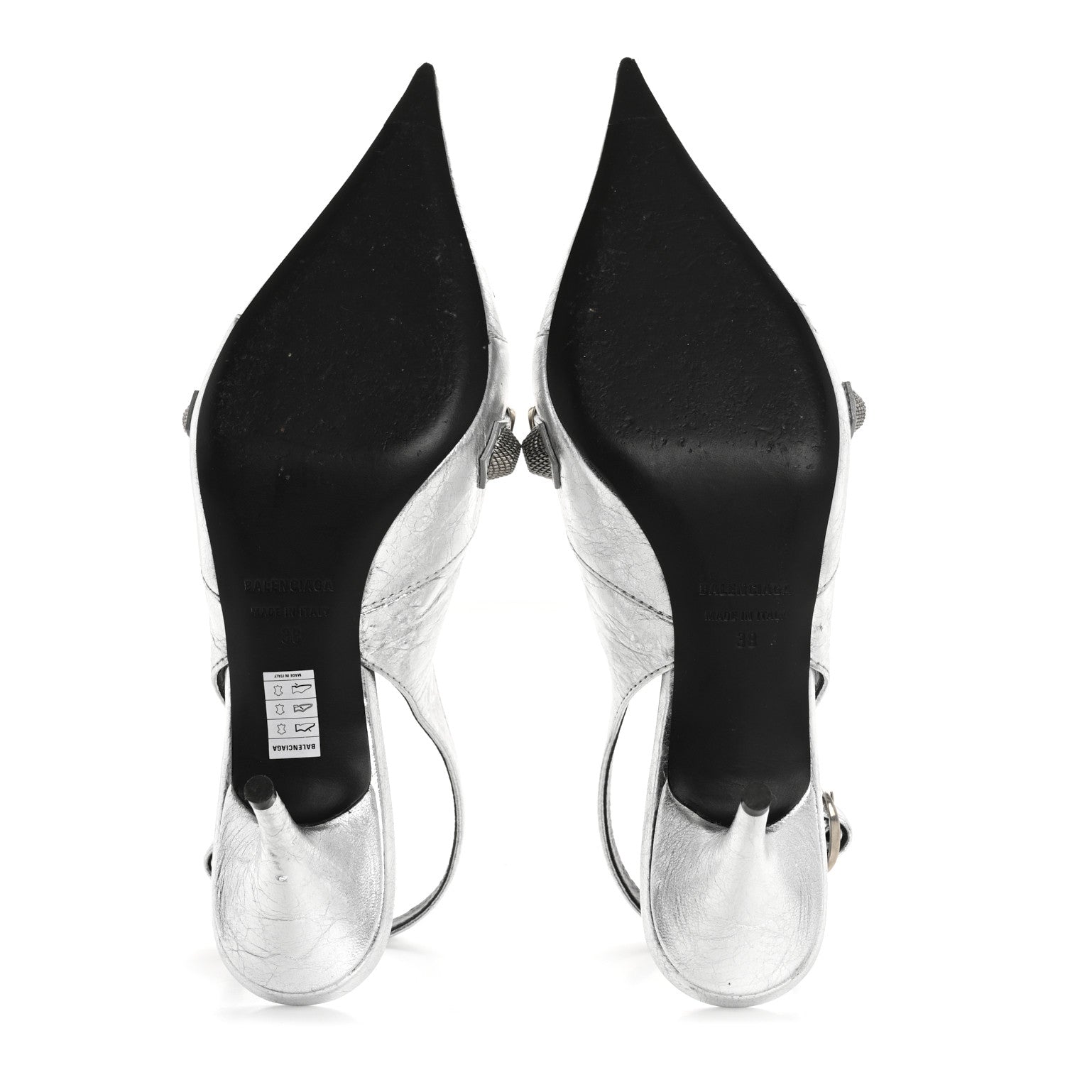 Balenciaga Agneau Metallic Arena Cagole 70mm Slingback Pumps 38 Silver 6 of 13