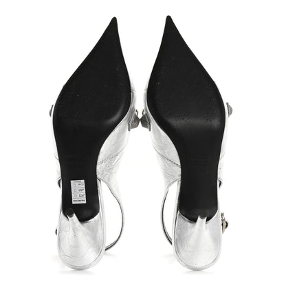 Balenciaga Agneau Metallic Arena Cagole 70mm Slingback Pumps 38 Silver 6 of 13