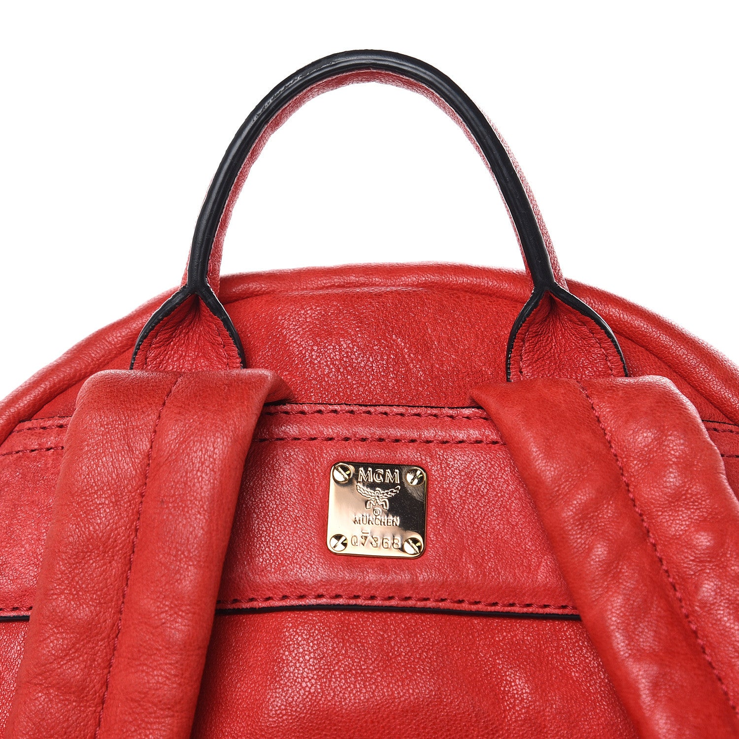 MCM Lambskin Fox Fur Small Stark Insignia Backpack Red 12 of 19