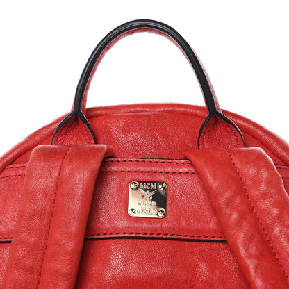 MCM Lambskin Fox Fur Small Stark Insignia Backpack Red 12 of 19