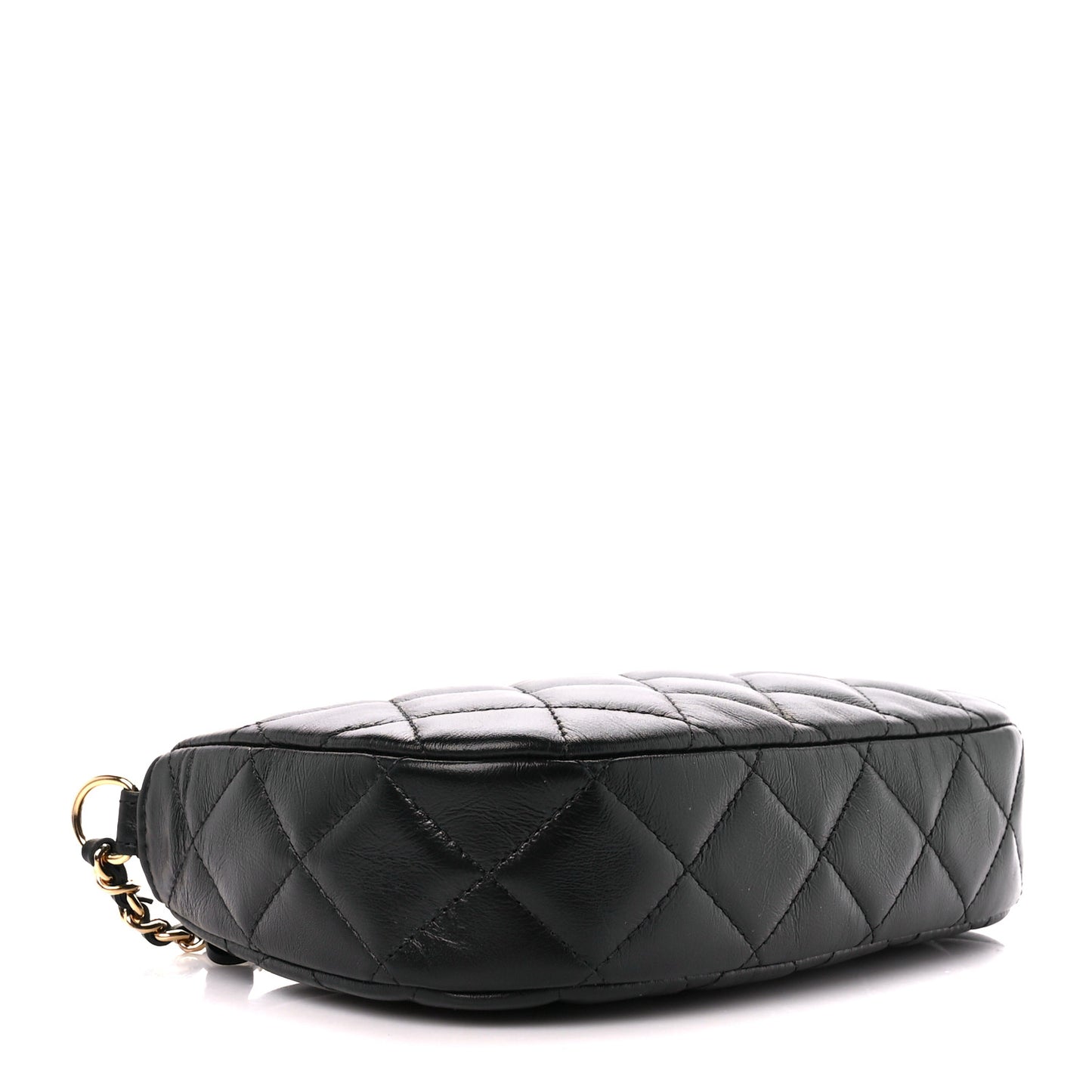 Shiny Crumpled Calfskin Quilted Enamel Heart Hobo Black