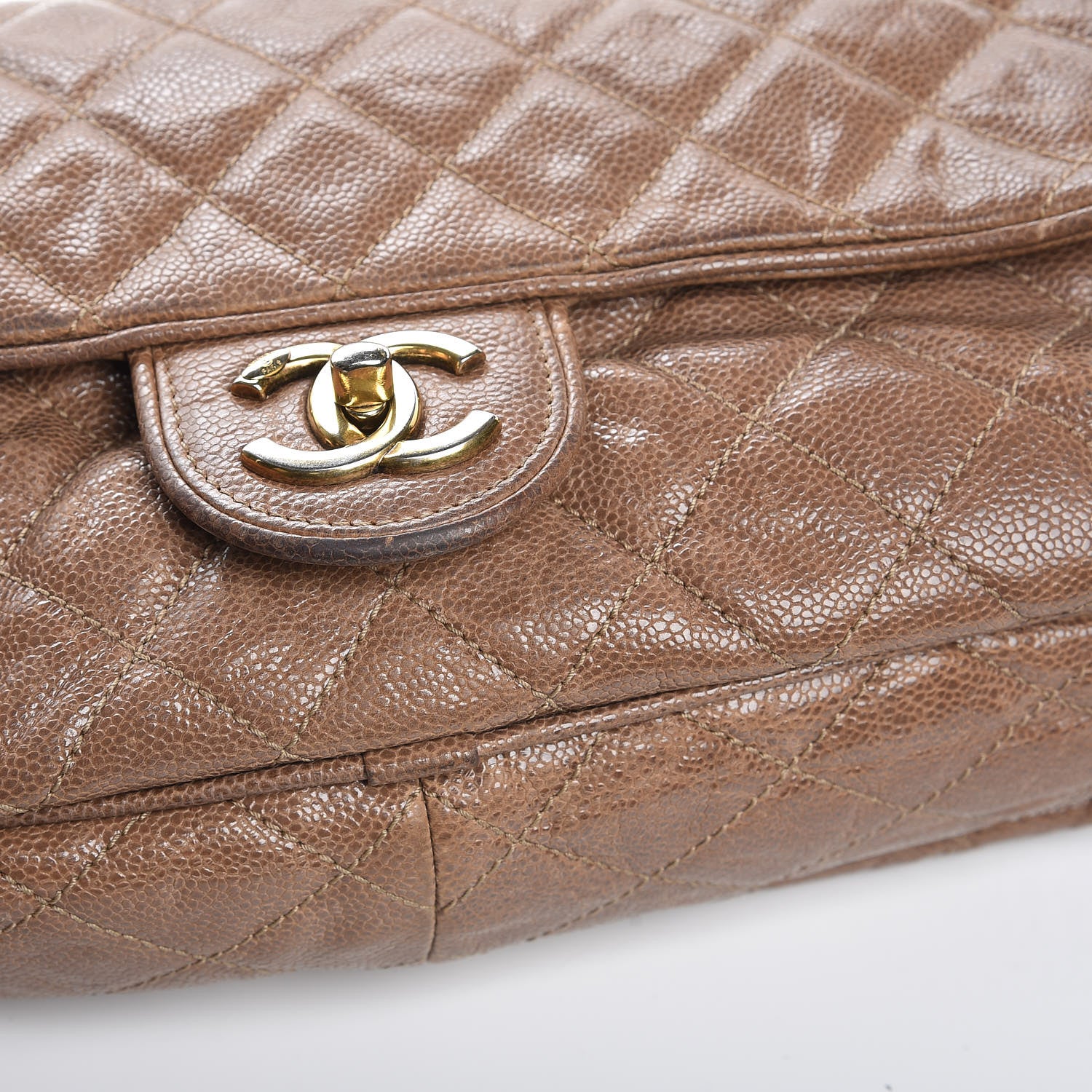 Chanel Crumpled Caviar Quilted Large Shiva Flap Beige 12 of 15