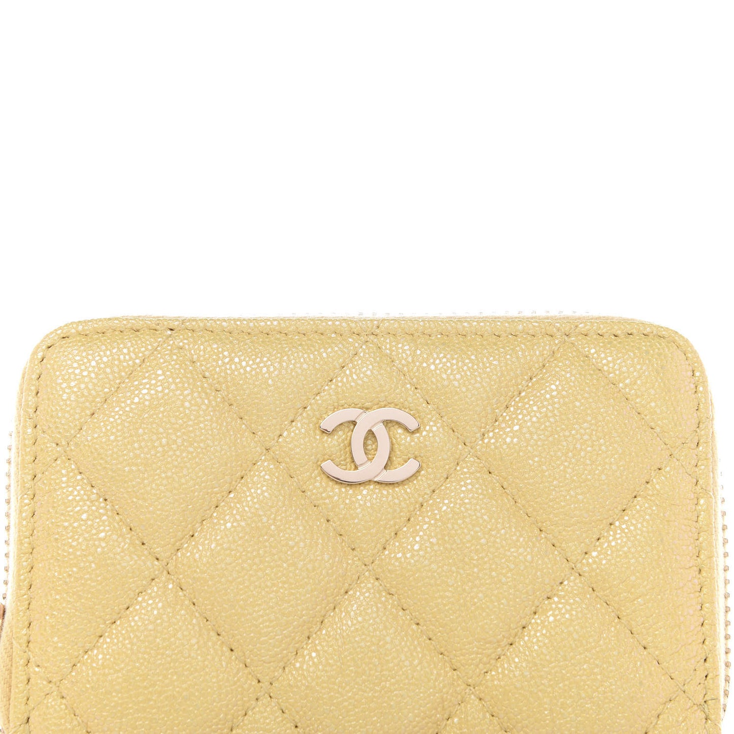 Iridescent Caviar Quilted Zip Coin Purse Yellow