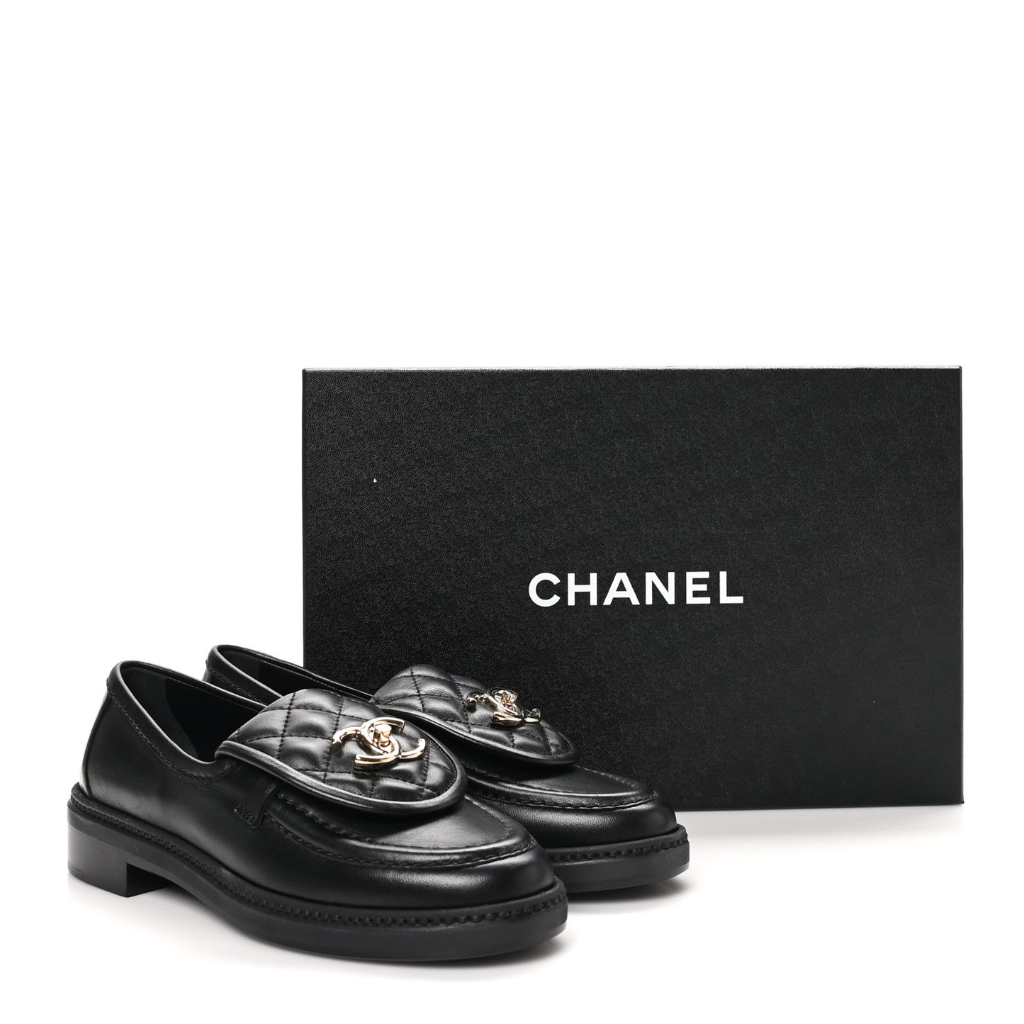 Lambskin Quilted CC Turnlock Loafers 35.5 Black